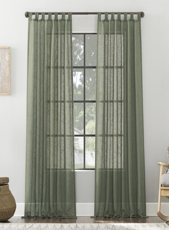 Archaeo Burlap Weave Linen Blend Tab Top Curtain, 50" x 84", Moss Green - Image 1